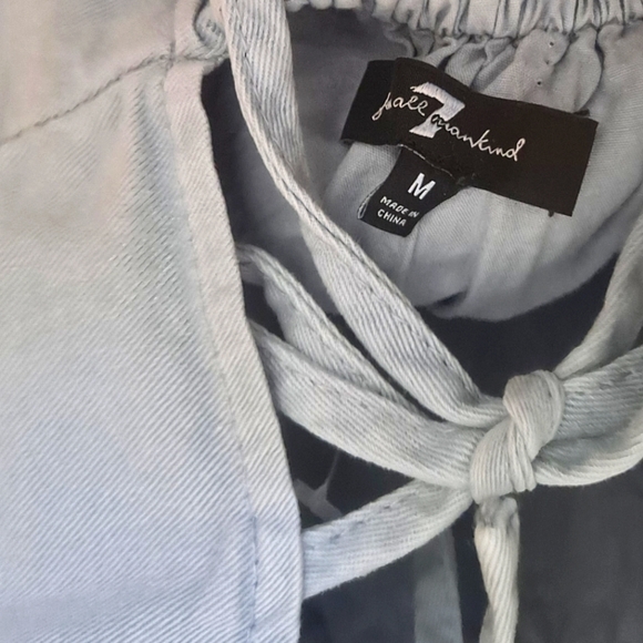 7 For All Mankind Light Wash Denim Back Tie Puff Sleeve Babydoll Mini-Dress - Picture 8 of 10